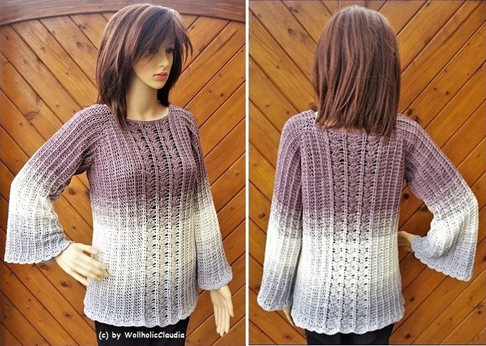 Häkelanleitung Pullover "Eiskristalle" Alle Größen