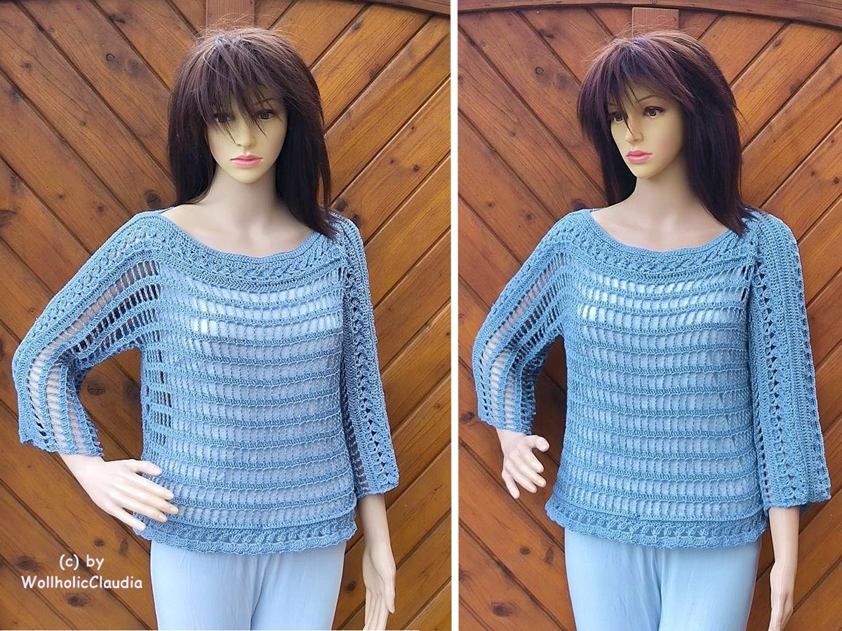 Häkelanleitung Pulli Pullover "Lochfraß" Alle Größen