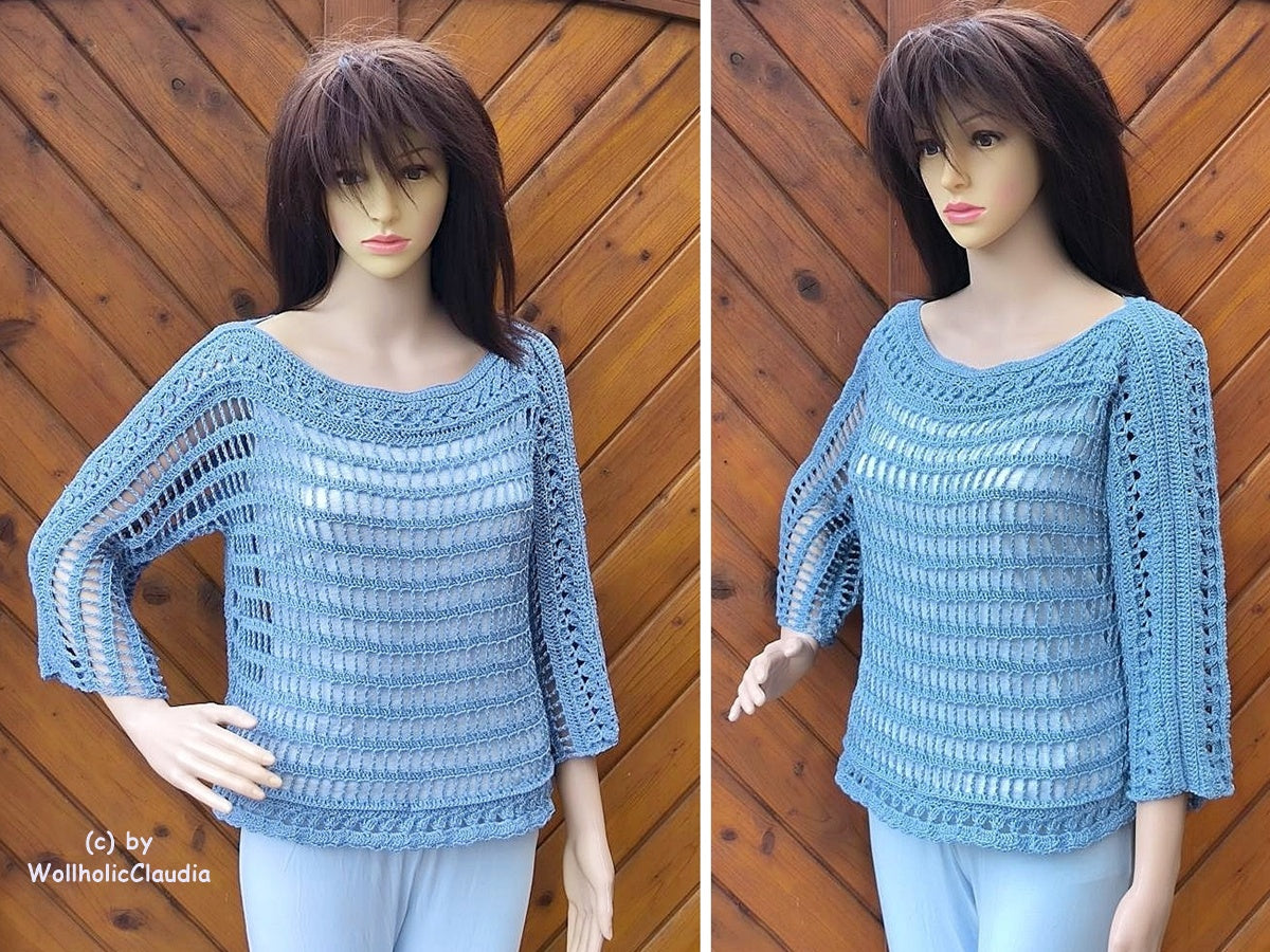 Häkelanleitung Pulli Pullover "Lochfraß" Alle Größen