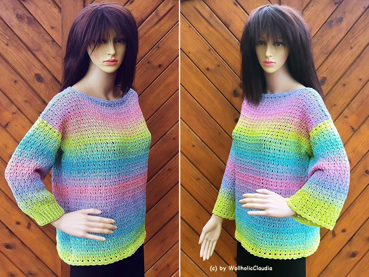 Häkelanleitung Pulli Pullover "Frühlingsstimmung" Alle Größen