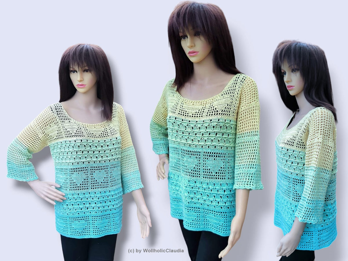 Häkelanleitung Pulli - Pullover "Herzdame" Alle Größen