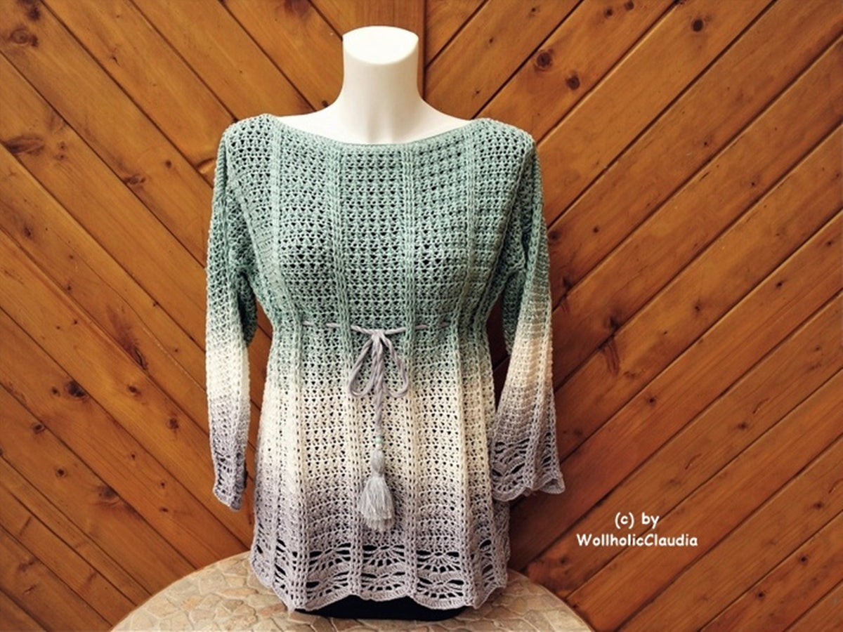 Häkelanleitung Tunika oder Pullover "Jadeperle" Alle Größen