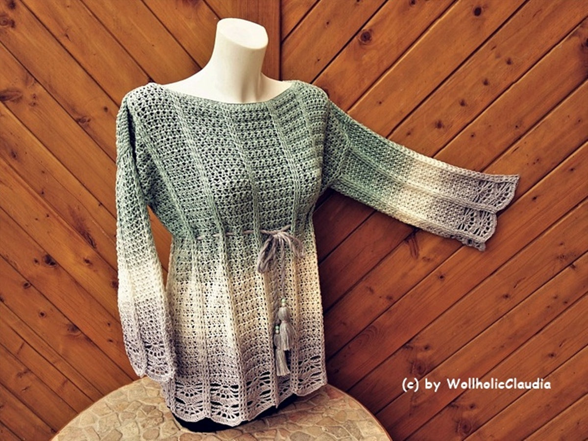 Häkelanleitung Tunika oder Pullover "Jadeperle" Alle Größen