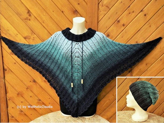 Häkelanleitung Poncho Mitternachtstraum + Mütze
