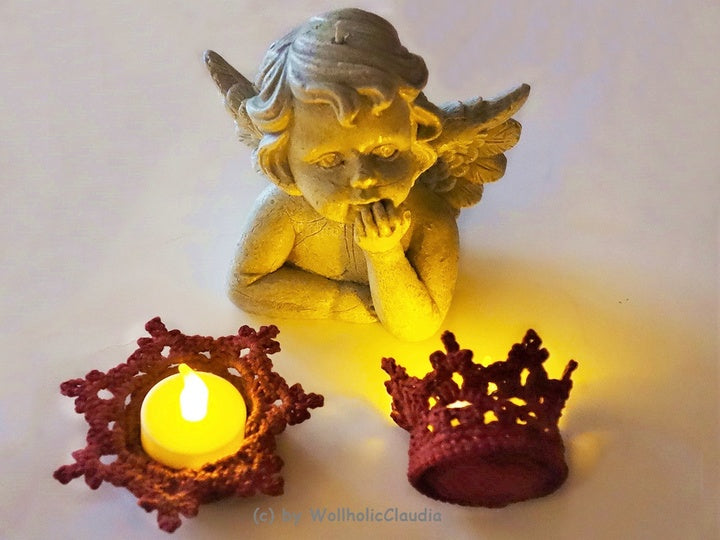 Häkelanleitung LED Teelichthalter Krönchen oder Stern