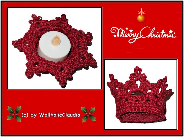 Häkelanleitung LED Teelichthalter Krönchen oder Stern