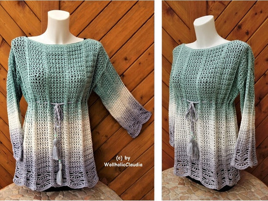 Häkelanleitung Tunika oder Pullover "Jadeperle" Alle Größen